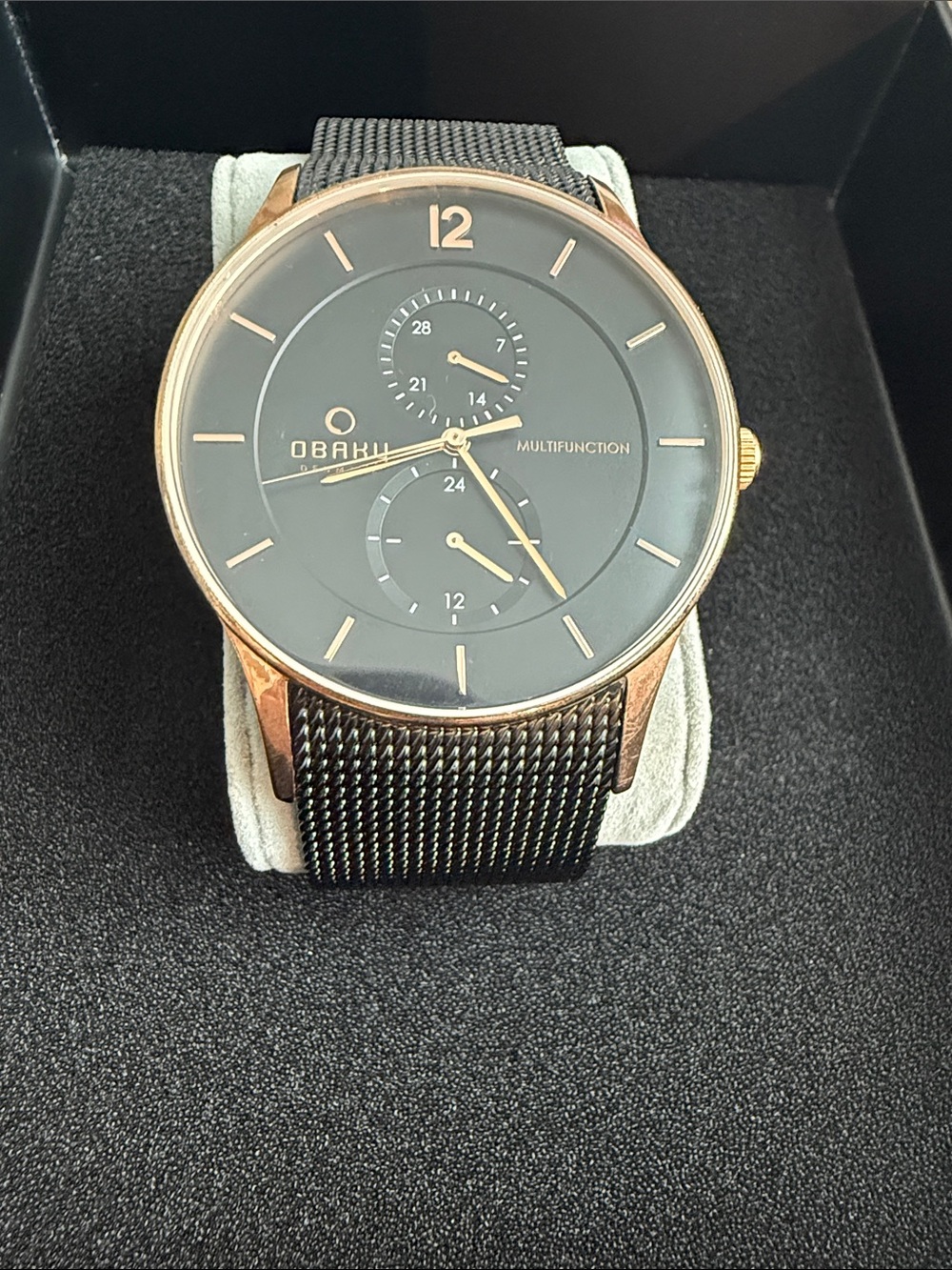 Men's Multifunction Black Dial Rose Gold Case Watch